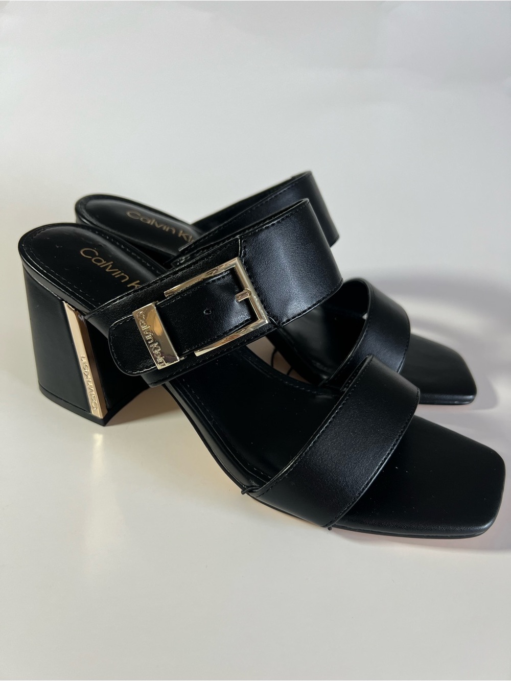 Calvin Klein Black Block Heel Slide Sandals
